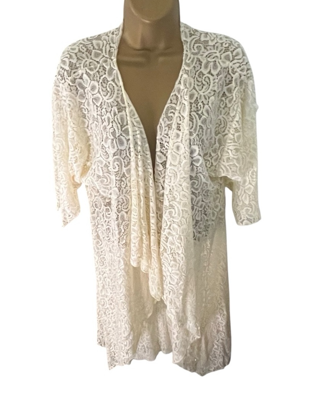 LuLaRoe Lace Floral Open Front Duster Cardigan Cream S